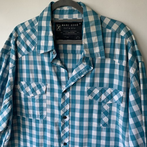 Marc Ecko Cut & Sew Mens Button Up Cotton Long Sleeve Shirt Size 3X Blue Check - Picture 2 of 11