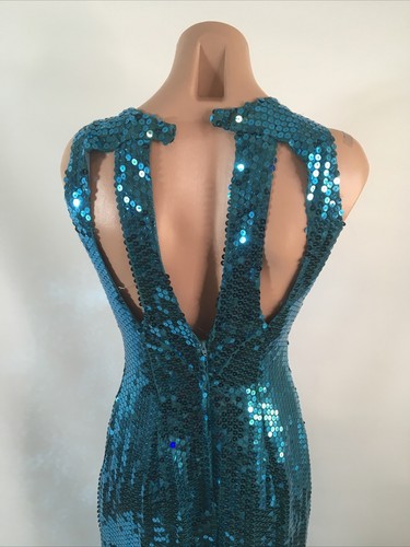 Vintage Nadine Pailletten Aqua Käfigausschnitt Sleek Kleid ILGWU Party Cocktailkleid 90er - Bild 8 von 10