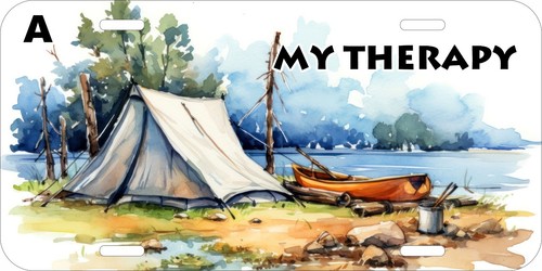 MY THERAPY CAMP CAMPING OUTDOOR ADVENTURE FISHING METAL LICENSE PLATE - Picture 3 of 4