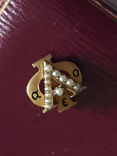 Vintage 10k Gelbgold Rocailles Schwesternschaft Pin Alpha Epsilon Omicron - Bild 6 von 8