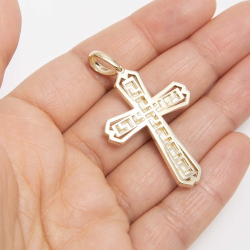 2" Cut-Out Byzantine Cross Crucifix Jesus Pendant Real 10K Yellow White Gold - Picture 2 of 6