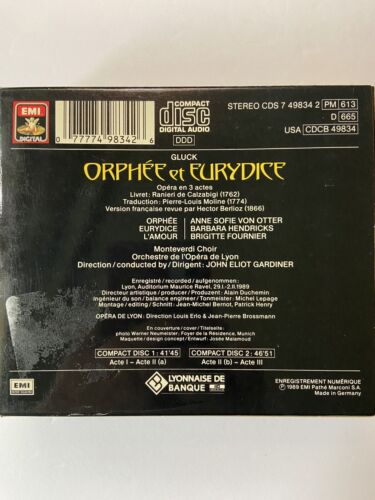 Gluck: Orphee Et Eurydice - 2 CD Box Set with Booklet Opera De Lyon Like New - Imagen 2 de 2