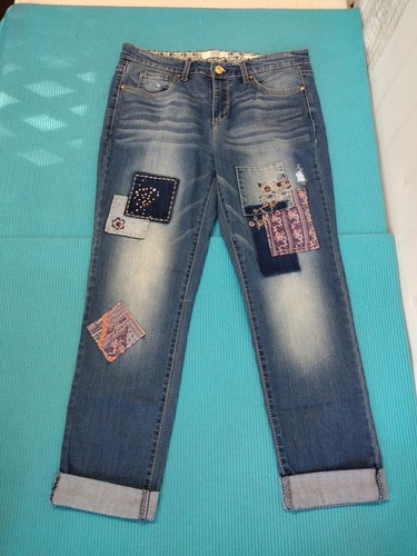 Vintage America Blues Women Floral Patches Boho Straigh Jeans Hippie Blue 6R /28 - Picture 2 of 10