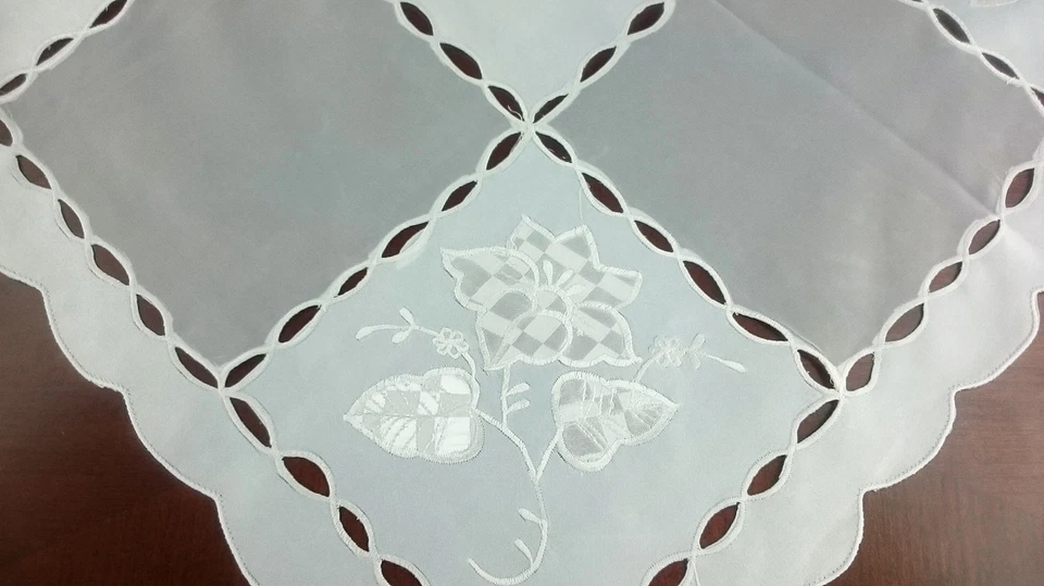 Embroidered 42" Square Embroidery Fabric Tablecloth White Wedding Bridal Events - Image 4 of 4