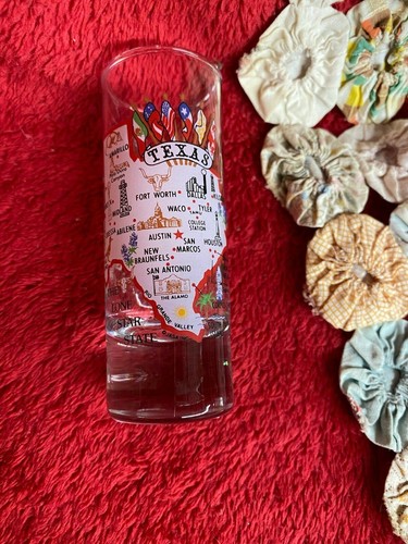Vtg Tall Shot Glass Texas The Lone Star State Map with Solid Glass Bottom Nice - Picture 4 of 4