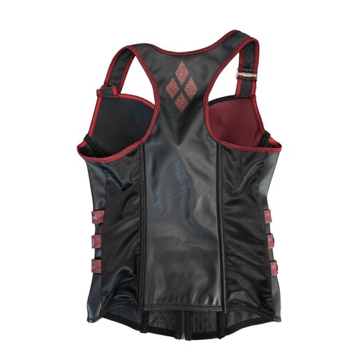 Top corsetto Harley Quinn DC fumetto nero e rosso ecopelle halloween sexy top - Foto 4 di 7