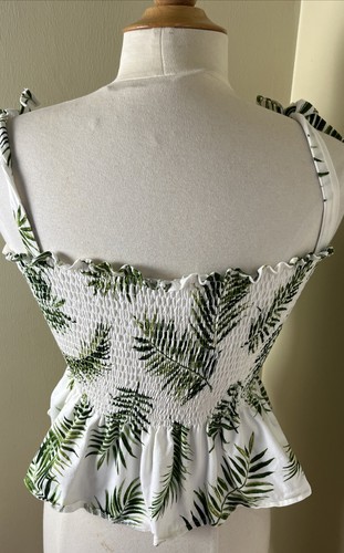H&M Women's Halter Sleeveless Blouse Top White Green Size M - Picture 10 of 12