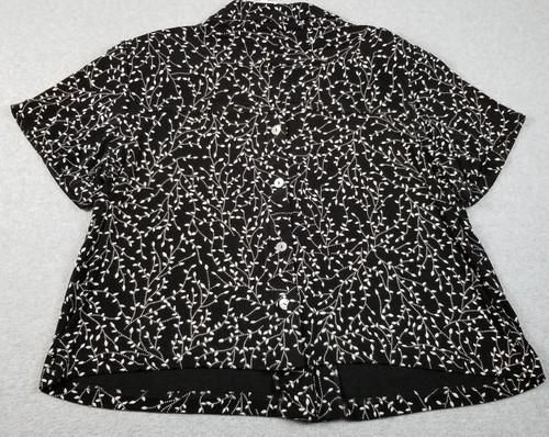 Ronni Nicole Top Women’s 20W Plus Black Cream Floral Stretch Slinky Button Up - Picture 6 of 13