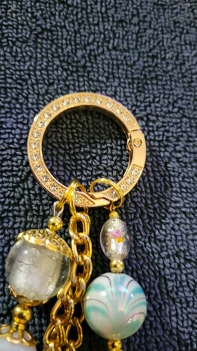 Pocketbook Keychain Charm Bling Goldtone Paisley - Picture 6 of 7