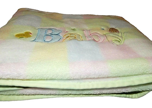 7D !WOW! Baby Connection Duck Bear Pastel Squares Blocks plush Crib blanket - Picture 2 of 7