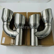 Pair Offset Dual Wall Exhaust Tips Stainless Steel Slant Cut Quad 4" Out 2.5" In