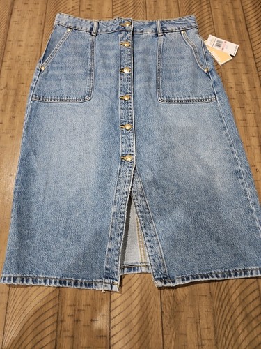 Michael Kors Jean Skirt M Blue Denim Button Front Coastal Chic Cotton Lyocell - Picture 10 of 13