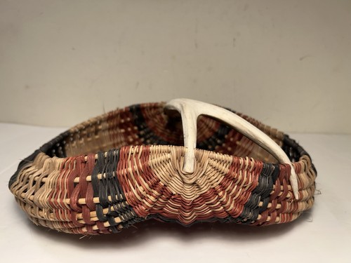 Vintage Primitive Deer Antler Hand Woven Basket 11” - Picture 3 of 13