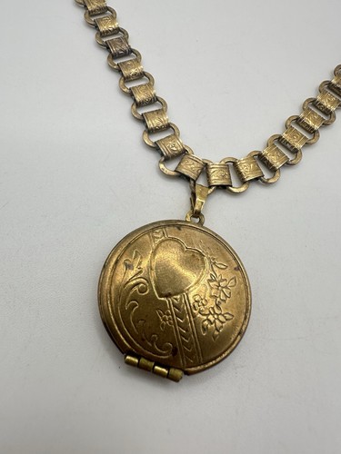 Antike viktorianische Messing Buch Kette Medaillon Halskette 16 Zoll Herz geätzt Reparatur lesen - Bild 12 von 22