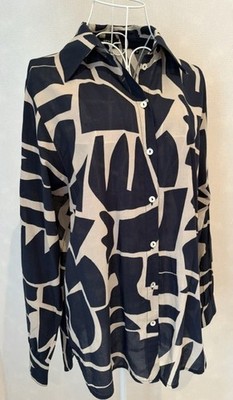 OPUS Long Bluse Tunika Hemd blau-beige top Zustand Gr.38