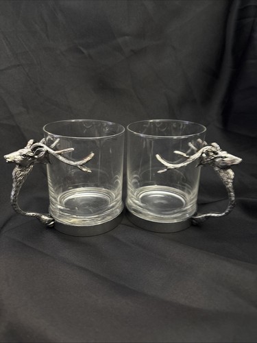 Majestic Stag Deer Handled Whiskey 12oz Glass Tumbler Barware Set Of 2 - Picture 2 of 6