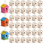 48 Pcs 4.33" Wooden Bird Houses Bulk for Kids Diy Unfinished Hanging Birdhous.