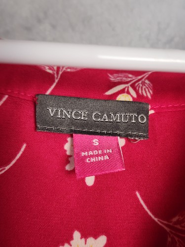 Vince Camuto Sleeveless Blouse Womens Small Berry Pink Floral VNeck High Low Hem - Picture 7 of 9