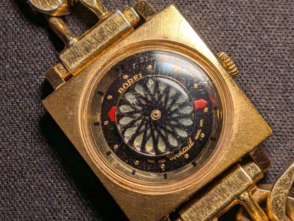 Reloj Caleidoscopio Ernest Borel Cóctel De Colección Estuche Cuadrado 17J Cuerda Manual FUNCIONA Foto 2 de 4