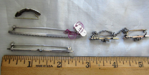 VICTORIAN/EDWARDIAN STERLING, PEARL, TURQUOISE, RHINESTONE BAR BROOCHES, 4 ITEMS - Picture 15 of 15