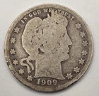 《Silver》1909D USA BARBER QUARTER -- .1808 OZ of SILVER!!!