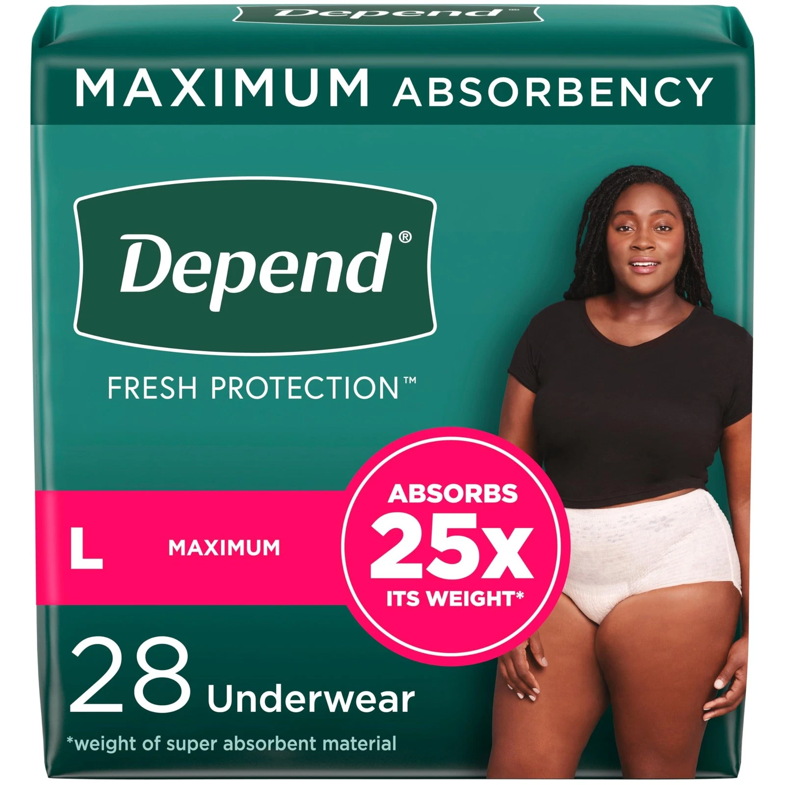 Depend Women’s Incontinence Underwear Maximum Large Blush 28 Ct