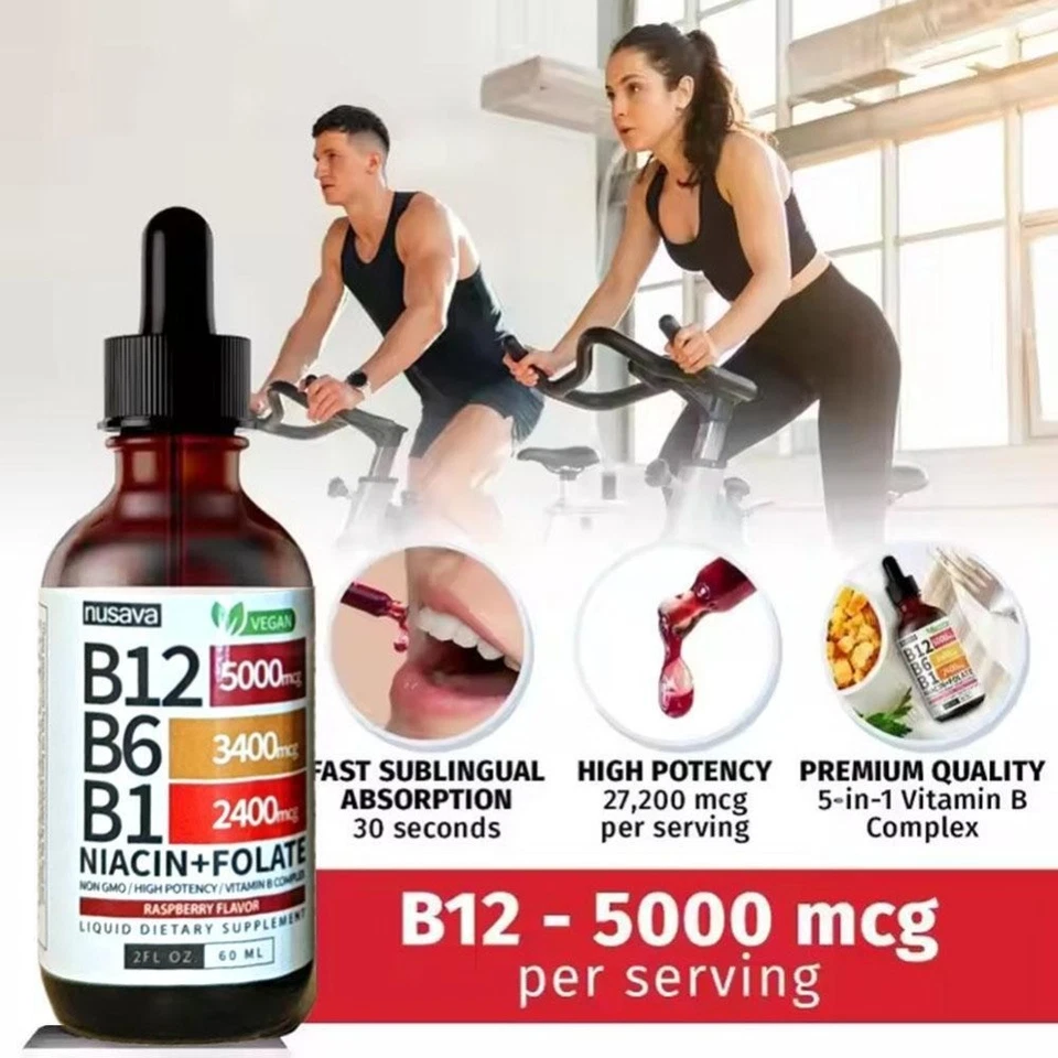 Vitamin B12 and B6 Liquid Drops, B12 Sublingual B Complex -B12 5000mcg 60ml N EW - Image 2 of 4