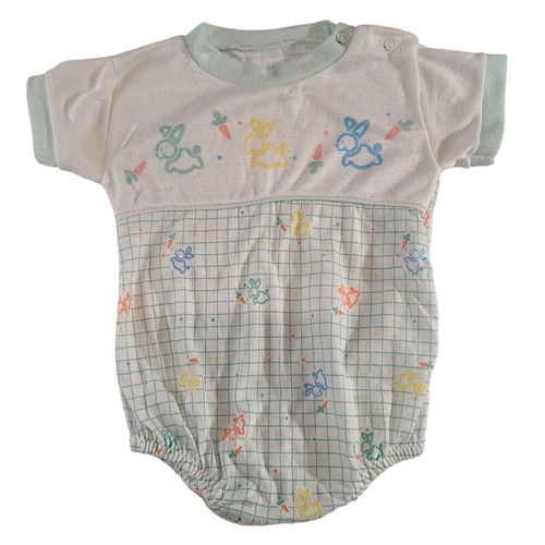 Vintage 1980s Unisex Baby Bubble Romper Cute Animals & Grid Pattern 24 Mo 2779