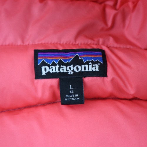 Patagonia Hi-Loft Down Sweater Hoody Puffer Jacket Kids Girls Large 12 Blue Pink - Picture 10 of 14