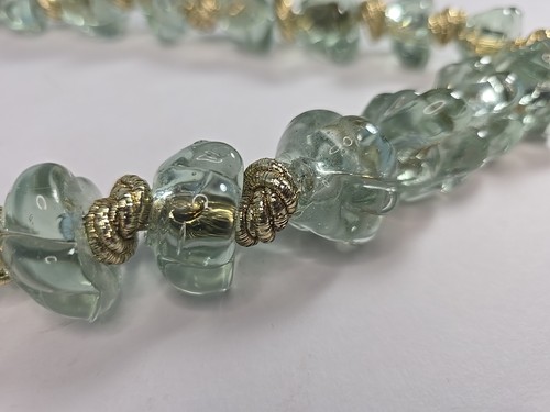 Aqua mundgeblasene Glas Halskette 25" Gold Metall Kugel Quaste Vintage - Bild 5 von 7