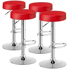 Costway Set of 4 Round Bar Stool Adjustable Swivel Pub Chair w/ Footrest Red