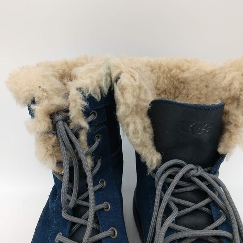 UGG Kids Baxter Lace Up Ankle Blue Indigo Leather Boots Size 4 - Picture 7 of 12