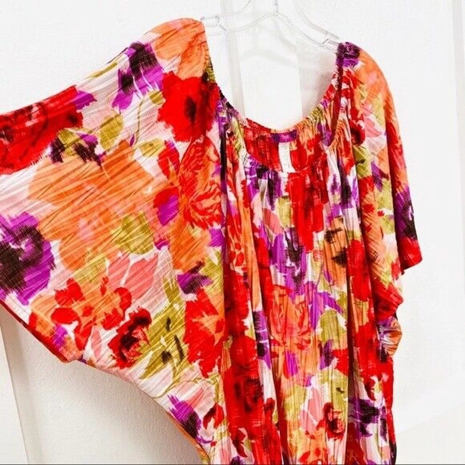 Tryst Blouse Women's Top Plus Size 2X Orange Floral Print Short Sleeve USA Made - Image 4 of 4