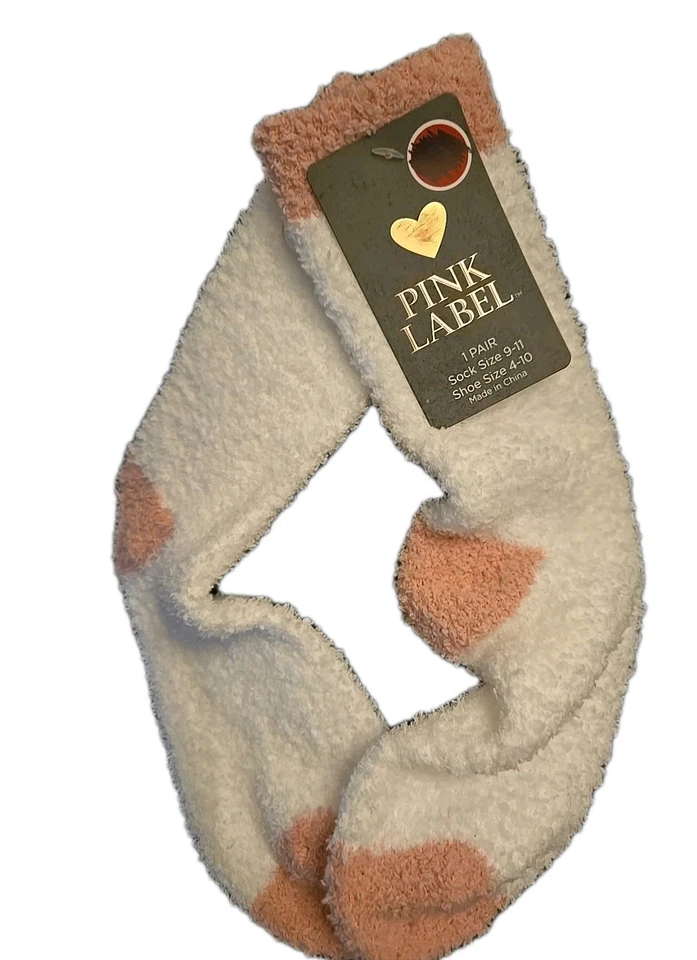 Plush Pink Label Fuzzy Socks-Pink And White Barbiecore Soft Cozy Cold Weather - Image 2 of 2