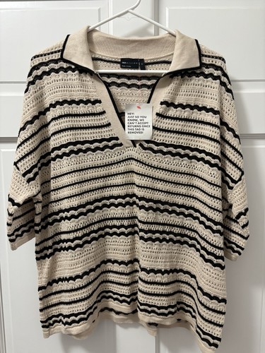 ASOS Design Striped Knit Sweater Cream/Black Medium