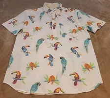 Chubbies mens polo golf shirt MEDIUM White Parots Toucans all over performance