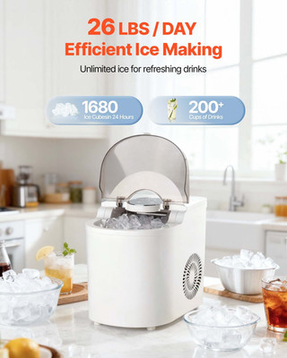 Countertop Ice Maker, 7 Cubes Ready in 6 Mins, 26 lbs per Day, Bar & Party