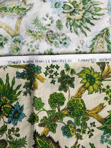 "Tela de algodón floral vintage de los años 60 5 yardas x 47"" rara verde/verde azulado, House & Home Inc." - Imagen 15 de 23