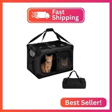 FuzzyNest Extra Large 2-Cat Foldable Pet Travel Carrier,24"x17"x17",Black