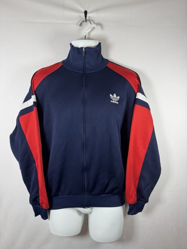 Vintage 80s Adidas Trefoil Navy Blue German Sports Club Track Jacket Size Medium - Picture 1 of 10