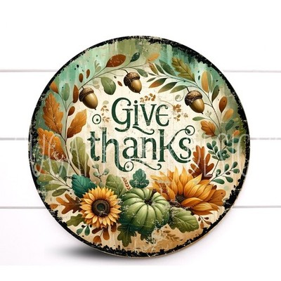 Tin Metal Signs Home Décor 8x8 Fall Wreath Sign, Give Thanks Round  Sugar Pepper