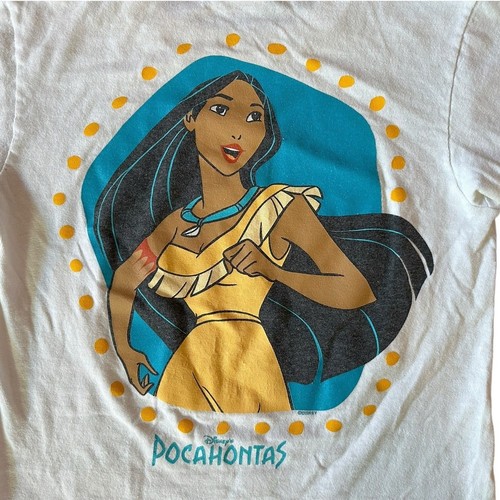 Rare Vintage 90s Single Stitch Disney Pocahontas Double Sided Shirt Youth AOP - Picture 7 of 7