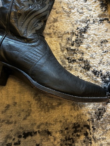 Justin Teju Lizard Cowboy Western Boots Mens 10 B(Narrow) Black 8311 Pointed Toe - Picture 5 of 21