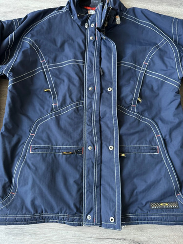 Chaqueta de esquí Oakley para hombre talla pequeña 00S con cremallera parka de montaña azul. - Imagen 2 de 10