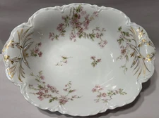Haviland & Co Limoges Schleiger 58G Pink Flowers Oval 10" Bowl