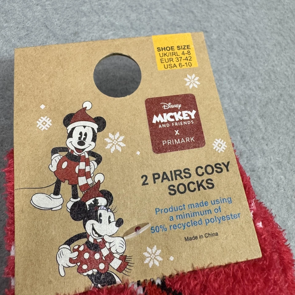 Disney Mickey & Friends x Primark Calcetines Mujer 6-10 Rojo Acogedor Navidad 2 Pares Foto 4 de 4