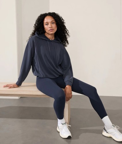Athleta Seasoft Bubble Hem Hoodie Women's Size Small Black Activewear NWT