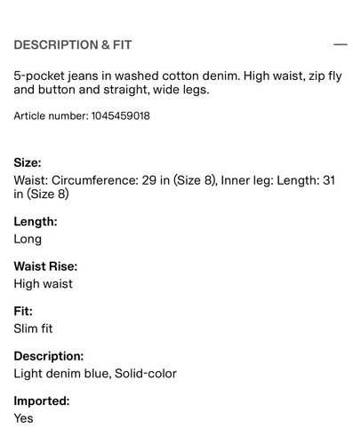 HM H&M Harper Wide Leg High Rise Women Jeans Light Denim Blue Sz 4 - Bild 2 von 5