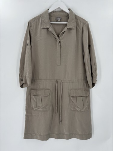 J Jill Dress Womens Large Beige Tan Safari Pockets Drawstring Waist Collared - Picture 1 of 18