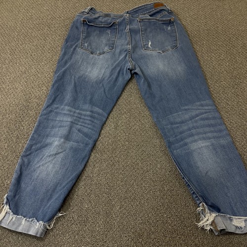 Judy Blue Jeans Womens 14W Blue Distressed Raw Hem Boyfriend Ripped Denim * - Picture 9 of 14